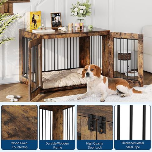 31.5" Dog Crate Furniture - Chew-Resistant Wooden Kennel with Locking Double Doors, Indoor Pet Cage End Table for Medium Breeds in Saudi Arabia