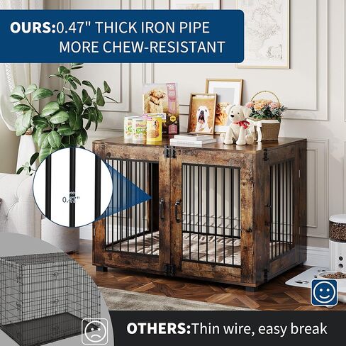 31.5" Dog Crate Furniture - Chew-Resistant Wooden Kennel with Locking Double Doors, Indoor Pet Cage End Table for Medium Breeds in Saudi Arabia