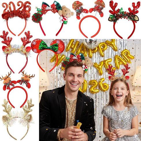 مجموعة عصابات رأس عطلة عيد الميلاد، 8 قطع من تصميمات سانتا وقرن الرنة، إكسسوارات شعر مفضلة للحفلات لديكور العطلات والهدايا in Kuwait