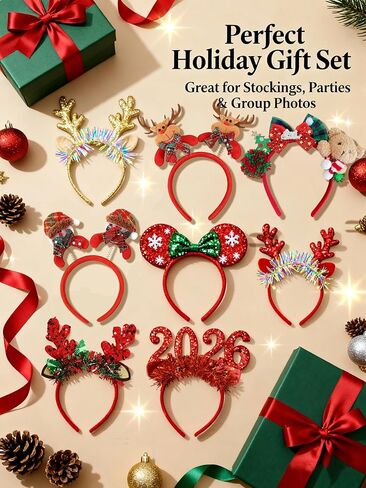 مجموعة عصابات رأس عطلة عيد الميلاد، 8 قطع من تصميمات سانتا وقرن الرنة، إكسسوارات شعر مفضلة للحفلات لديكور العطلات والهدايا in Kuwait