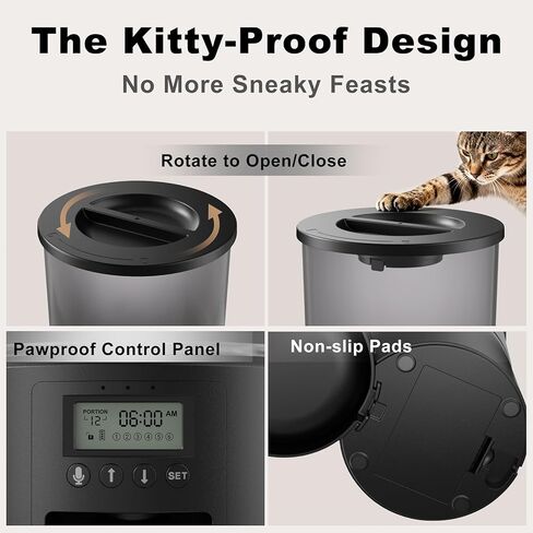 Automatic Cat Feeder 4.2L Cats,6 Meals/Day,Dual Power Portion Control Feeder,Dry Pet Food Auto Dispenser,Timer Setting,10S Voice Record (Transparent Black, Stainless Steel 2 Bowls) in Saudi Arabia