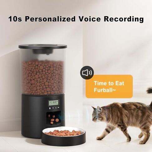Automatic Cat Feeder 4.2L Cats,6 Meals/Day,Dual Power Portion Control Feeder,Dry Pet Food Auto Dispenser,Timer Setting,10S Voice Record (Transparent Black, Stainless Steel 2 Bowls) in Saudi Arabia
