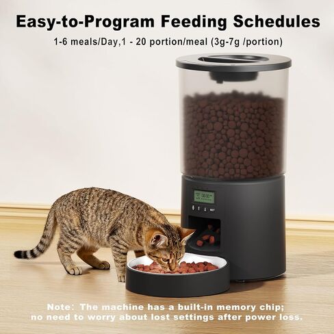 Automatic Cat Feeder 4.2L Cats,6 Meals/Day,Dual Power Portion Control Feeder,Dry Pet Food Auto Dispenser,Timer Setting,10S Voice Record (Transparent Black, Stainless Steel 2 Bowls) in Saudi Arabia