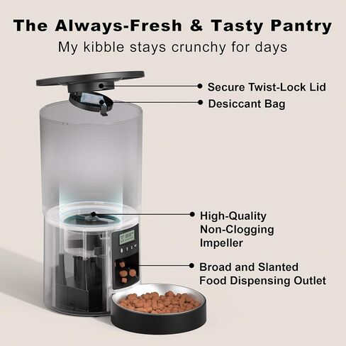 Automatic Cat Feeder 4.2L Cats,6 Meals/Day,Dual Power Portion Control Feeder,Dry Pet Food Auto Dispenser,Timer Setting,10S Voice Record (Transparent Black, Stainless Steel 2 Bowls) in Saudi Arabia
