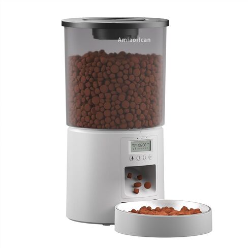 Automatic Cat Feeder 4.2L Cats,6 Meals/Day,Dual Power Portion Control Feeder,Dry Pet Food Auto Dispenser,Timer Setting,10S Voice Record (Transparent Black, Stainless Steel 2 Bowls) in Saudi Arabia