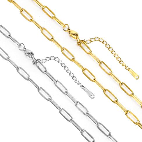Okllen 16 Pack 18K Gold Plated Stainless Steel Paperclip Chains Bulk, Adjustable 18 Inch Charm Necklace Set with 2-Inch Extension for Women Jewelry Making, Gold&Silver in Saudi Arabia