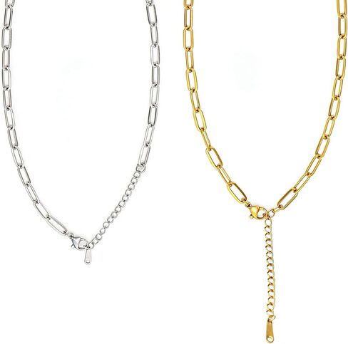 Okllen 16 Pack 18K Gold Plated Stainless Steel Paperclip Chains Bulk, Adjustable 18 Inch Charm Necklace Set with 2-Inch Extension for Women Jewelry Making, Gold&Silver in Saudi Arabia