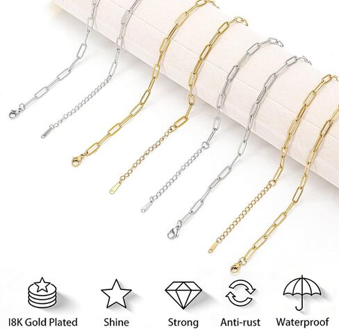 Okllen 16 Pack 18K Gold Plated Stainless Steel Paperclip Chains Bulk, Adjustable 18 Inch Charm Necklace Set with 2-Inch Extension for Women Jewelry Making, Gold&Silver in Saudi Arabia