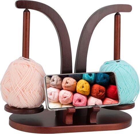 Ovveroche Magnetic Yarn Holder for Crocheting and Knitting, Magnetic Rotating Wooden Yarn Spinner with Crochet Accessories Storage and Phone Stand for Crochet Gifts for Crochet Knitting Lovers in Saudi Arabia