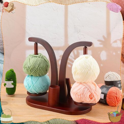 Ovveroche Magnetic Yarn Holder for Crocheting and Knitting, Magnetic Rotating Wooden Yarn Spinner with Crochet Accessories Storage and Phone Stand for Crochet Gifts for Crochet Knitting Lovers in Saudi Arabia