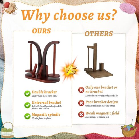 Ovveroche Magnetic Yarn Holder for Crocheting and Knitting, Magnetic Rotating Wooden Yarn Spinner with Crochet Accessories Storage and Phone Stand for Crochet Gifts for Crochet Knitting Lovers in Saudi Arabia