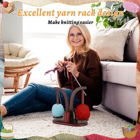 Ovveroche Magnetic Yarn Holder for Crocheting and Knitting, Magnetic Rotating Wooden Yarn Spinner with Crochet Accessories Storage and Phone Stand for Crochet Gifts for Crochet Knitting Lovers in Saudi Arabia