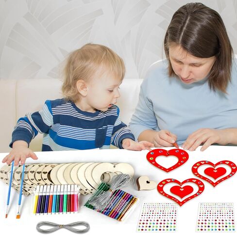 gisgfim 16 Pack Valentine's Day Wind Chime Kit Crafts for Kid Make Your Own Red Heart Wind Chime Love Unfinished Wooden DIY Coloring Arts Craft for School Home Valentines Hanging Decor Supply Favor in Saudi Arabia