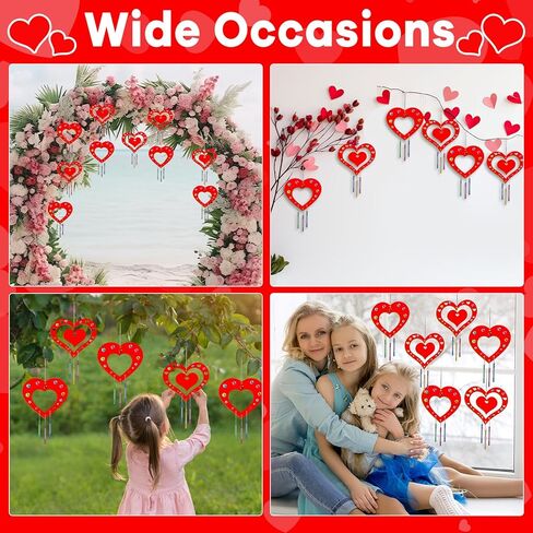 gisgfim 16 Pack Valentine's Day Wind Chime Kit Crafts for Kid Make Your Own Red Heart Wind Chime Love Unfinished Wooden DIY Coloring Arts Craft for School Home Valentines Hanging Decor Supply Favor in Saudi Arabia