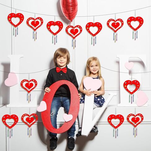 gisgfim 16 Pack Valentine's Day Wind Chime Kit Crafts for Kid Make Your Own Red Heart Wind Chime Love Unfinished Wooden DIY Coloring Arts Craft for School Home Valentines Hanging Decor Supply Favor in Saudi Arabia