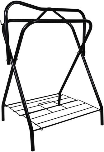 EASY-UP Folding Saddle Stand for Horses | Fits English & Western Saddles | Portable Freestanding Rack with Storage Shelf & Bridle Hook | Heavy-Duty Steel | Folds Flat | Color Black in Saudi Arabia