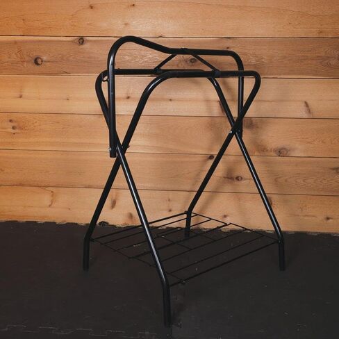 EASY-UP Folding Saddle Stand for Horses | Fits English & Western Saddles | Portable Freestanding Rack with Storage Shelf & Bridle Hook | Heavy-Duty Steel | Folds Flat | Color Black in Saudi Arabia