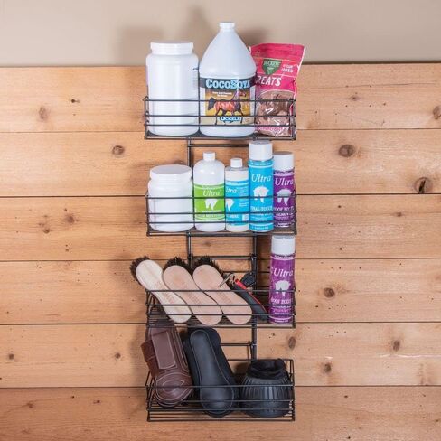 EASY-UP Pro Wide Basket Groom Room Rack | Color Gray | Robust and Space-Saving | Holds Various Supplies | Adjustable Baskets | Easy Stall Mount | 7-Year Warranty in Saudi Arabia