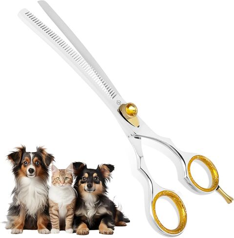 7.5" Curved Thinning Shears for Dogs and Cats – 34 Tooth Professional Pet Grooming Scissors – Smooth, Quiet Blending Shears for Face, Ears, Chest and Legs, Ergonomic Design for Home and Pro Use in Saudi Arabia