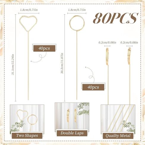 80PCS Floral Picks Card Holder, Gold Gift Photo Holders for Bouquets, Wedding Centerpieces, Photo Holders Pick Sticks,Card Holder for Flower Arrangement, Picture Holders for Centerpieces(Heart) in Saudi Arabia