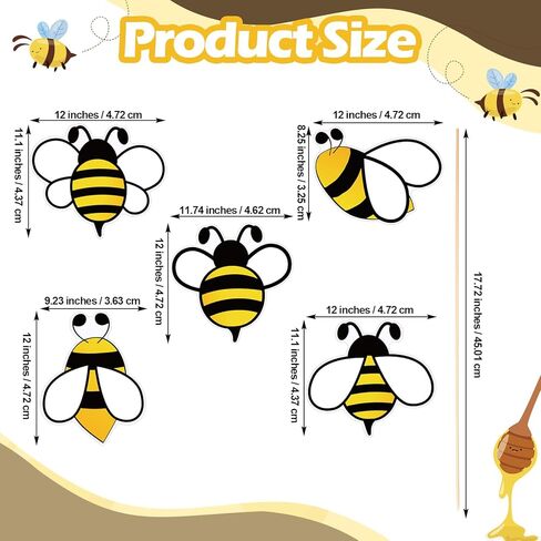 Epakh 20 Pcs Bee Party Decorations Centerpiece Sticks, Cute Bee Floral Picks Table Toppers 12'' Double-Sided Paper Cutouts on Sticks for Birthday Party, Baby Shower & Honeybee Theme Decor in Saudi Arabia