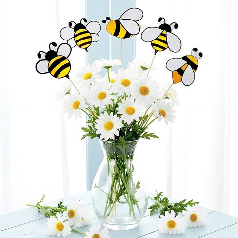 Epakh 20 Pcs Bee Party Decorations Centerpiece Sticks, Cute Bee Floral Picks Table Toppers 12'' Double-Sided Paper Cutouts on Sticks for Birthday Party, Baby Shower & Honeybee Theme Decor in Saudi Arabia