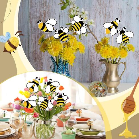 Epakh 20 Pcs Bee Party Decorations Centerpiece Sticks, Cute Bee Floral Picks Table Toppers 12'' Double-Sided Paper Cutouts on Sticks for Birthday Party, Baby Shower & Honeybee Theme Decor in Saudi Arabia
