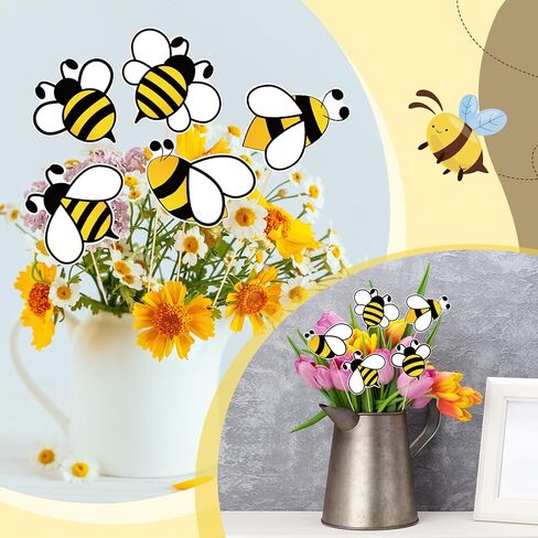 Epakh 20 Pcs Bee Party Decorations Centerpiece Sticks, Cute Bee Floral Picks Table Toppers 12'' Double-Sided Paper Cutouts on Sticks for Birthday Party, Baby Shower & Honeybee Theme Decor in Saudi Arabia