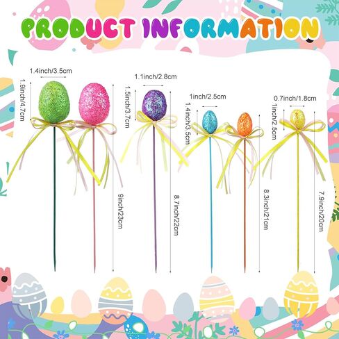 Leinuosen 24 Pcs Easter Egg Picks Glitter Foam Easter Cupcake Picks Spring Colorful Floral Egg Stems for Tree Topper Decor Basket DIY Crafts Centerpiece Celebration Home Vase Decor, Assorted Colors in Saudi Arabia