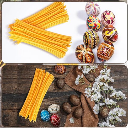 Lyrow 120 Pcs Beeswax Spaghetty Sticks for Ukrainian Pysanky Easter Egg Decorating Triple Filtered Transparent Suitable for Adult Hot Crayon Easter Egg Holiday Decoration Handmade Supplies(Yellow) in Saudi Arabia