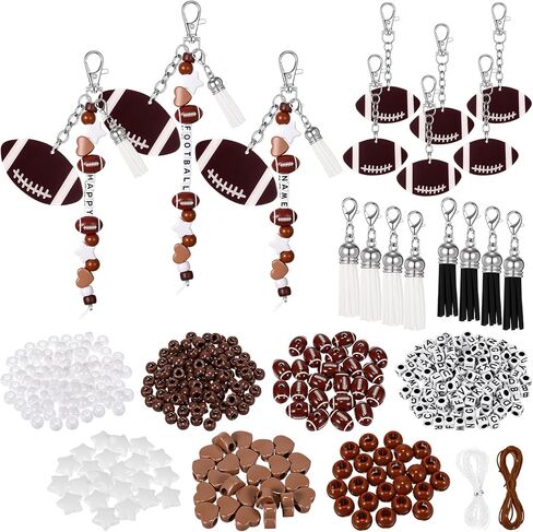 Misdary 646 Pcs Volleyball Sport Bead Keychain DIY Kit Ball Keychain Making Craft Kit Adjustable Star and Heart Cube Tassel Ball Bulk Cheerleader Team Gift Sport Jewelry Making Accessories (White) in Saudi Arabia