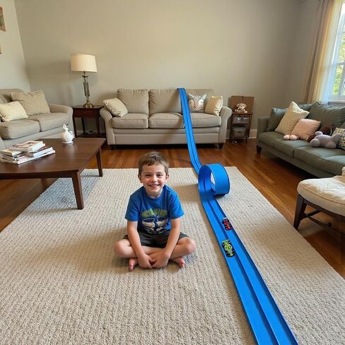 ​​15 Ft Flexible Race Track for Kids, Dual-Sided Car Tracks with 2 Lanes for Racing & 1 Wide Lane for Big Cars, Compatible with 1:64 Scale Model Cars, 4 Toy Cars Included, Easy Roll Up for Storage​​ in Saudi Arabia