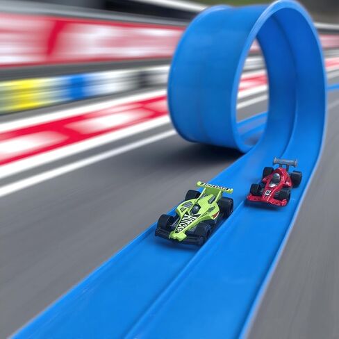 ​​15 Ft Flexible Race Track for Kids, Dual-Sided Car Tracks with 2 Lanes for Racing & 1 Wide Lane for Big Cars, Compatible with 1:64 Scale Model Cars, 4 Toy Cars Included, Easy Roll Up for Storage​​ in Saudi Arabia