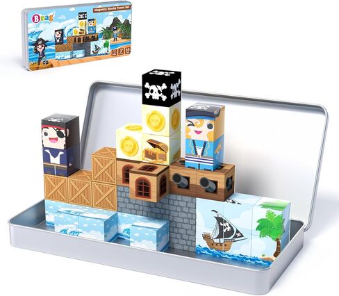 Bmag Magnetic Tiles for Kids,32 PCS Pirate Set with 3D Magnet Building Blocks, STEM Educational Toys for Preschool Learning, Gift for Boys & Girls Age 3 4 5+ in Saudi Arabia