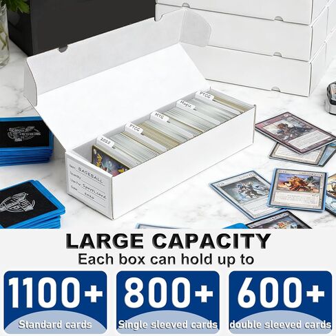 QINGUANG Trading Card Storage Box | 6 Pack • 1100 Count Bulk Card Storage Box | with Dividers | White Corrugated Cardboard Sport Card Organizer for Basketball Card/MTG/TCG/Magic Collection in Saudi Arabia
