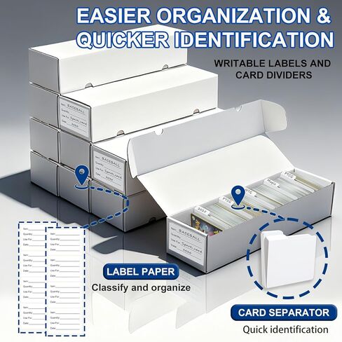 QINGUANG Trading Card Storage Box | 6 Pack • 1100 Count Bulk Card Storage Box | with Dividers | White Corrugated Cardboard Sport Card Organizer for Basketball Card/MTG/TCG/Magic Collection in Saudi Arabia
