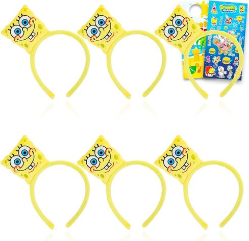 Spongebob Hair Accessories Set for Kids - Bundle with 6 Plush Headbands for Dress Up Parties Plus Stickers, More | Spongebob Squarepants Birthday Party Favors for Boys, Girls in Saudi Arabia