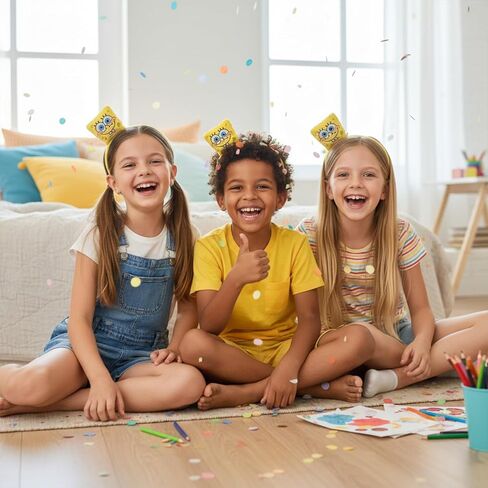 Spongebob Hair Accessories Set for Kids - Bundle with 6 Plush Headbands for Dress Up Parties Plus Stickers, More | Spongebob Squarepants Birthday Party Favors for Boys, Girls in Saudi Arabia