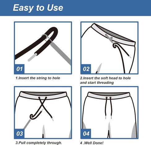 Easy Drawstring Pants Threader with 6 Replacements Draw Strings for Men & Women, 57 Inch Drawstring Cord for Shorts, Pants, Sweatpants, and Hoodies Repairing (Each 2 for Blue, White, Black Strings) in Saudi Arabia