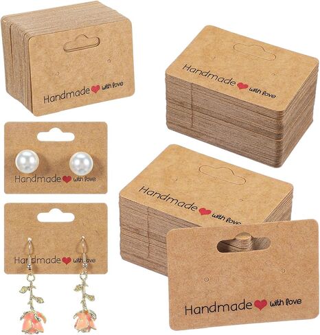 200 PCS Earring Cards for Selling Jewelry Paper Earrings Tags with 2 Holes Earring Holder Cards Hanging Jewelry Display Card 1.96"× 1.37" Earrings Card Holder Set for Ear Studs DIY Crafts(Brown) in Saudi Arabia