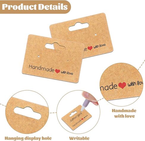 200 PCS Earring Cards for Selling Jewelry Paper Earrings Tags with 2 Holes Earring Holder Cards Hanging Jewelry Display Card 1.96"× 1.37" Earrings Card Holder Set for Ear Studs DIY Crafts(Brown) in Saudi Arabia