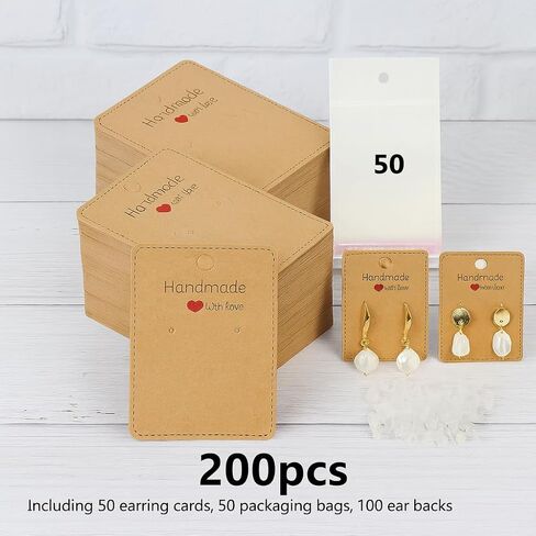 200pcs Jewelry Packaging Kit, Kraft Earring Display Cards with Self-Sealing Bags and Ear Backs, Blank Brown Tags for Small Business Retail and DIY Crafts in Saudi Arabia