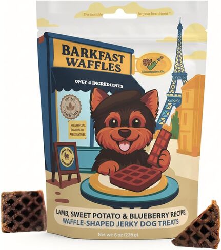 Barkfast Waffles Lamb Dog Treats 8oz, All Natural, USA Made, Limited Ingredient, Soft Breakable Jerky - Lamb, Sweet Potato, and Blueberry - Allergy Friendly No Chicken No Beef in Saudi Arabia