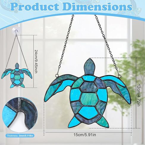 سلحفاة البحر 5.9 بوصة × 4.7 بوصة مجموعة من الزجاج الملون قبل القطع DIY حرفة للمبتدئين البالغين نافذة سلحفاة البحر الزرقاء معلقة مع سلسلة خطاف كأس الشفط جدار الفن ديكرو للمعلم مون الجدة صديق in Kuwait