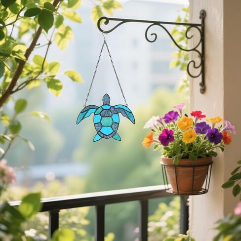 سلحفاة البحر 5.9 بوصة × 4.7 بوصة مجموعة من الزجاج الملون قبل القطع DIY حرفة للمبتدئين البالغين نافذة سلحفاة البحر الزرقاء معلقة مع سلسلة خطاف كأس الشفط جدار الفن ديكرو للمعلم مون الجدة صديق in Kuwait