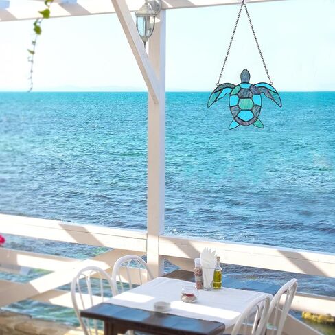 سلحفاة البحر 5.9 بوصة × 4.7 بوصة مجموعة من الزجاج الملون قبل القطع DIY حرفة للمبتدئين البالغين نافذة سلحفاة البحر الزرقاء معلقة مع سلسلة خطاف كأس الشفط جدار الفن ديكرو للمعلم مون الجدة صديق in Kuwait