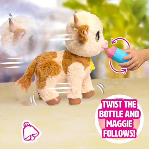 FurReal Maggie The Feed & Follow Cow، بقرة صغيرة تفاعلية مقاس 11 بوصة، للأولاد والبنات، للأعمار من 4 سنوات فما فوق in Kuwait