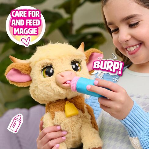 FurReal Maggie The Feed & Follow Cow، بقرة صغيرة تفاعلية مقاس 11 بوصة، للأولاد والبنات، للأعمار من 4 سنوات فما فوق in Kuwait