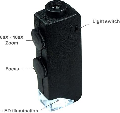 60X - 100X Zoom LED Lighted Mini Microscope/Jewelers Loupe Magnifying Glass for Rocks Stamps Coins Watches Hobbies Jewelry in Saudi Arabia