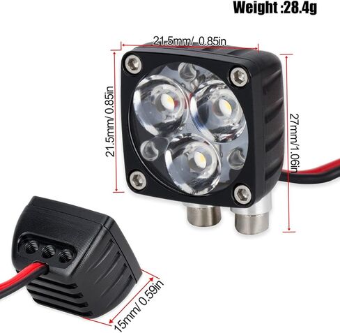 RC LED Superbright A-Pillar Light Square Lamp for 1/8 1/10 RC Crawler Car محوري SCX10 TRX4 Wraith Trail Honcho 4WD RTR ترقية أجزاء، 21.5 * 21.5 مم in Saudi Arabia